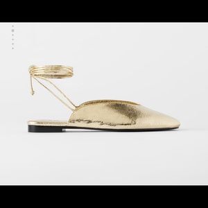 Zara Gold Metallic Ankle Tie Shoes